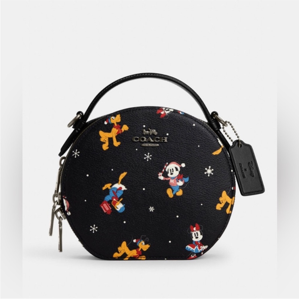 COACH x DISNEY Canteen Double Zip Crossbody w/ Holiday Mickey Minnie Black